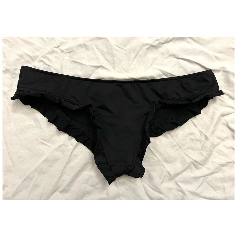 Teeki Recycled Plastic Black Rouched & Ruffled Bikini Bottoms
